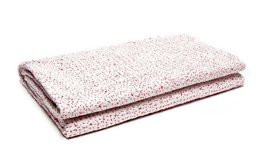 Red stitching on Snow