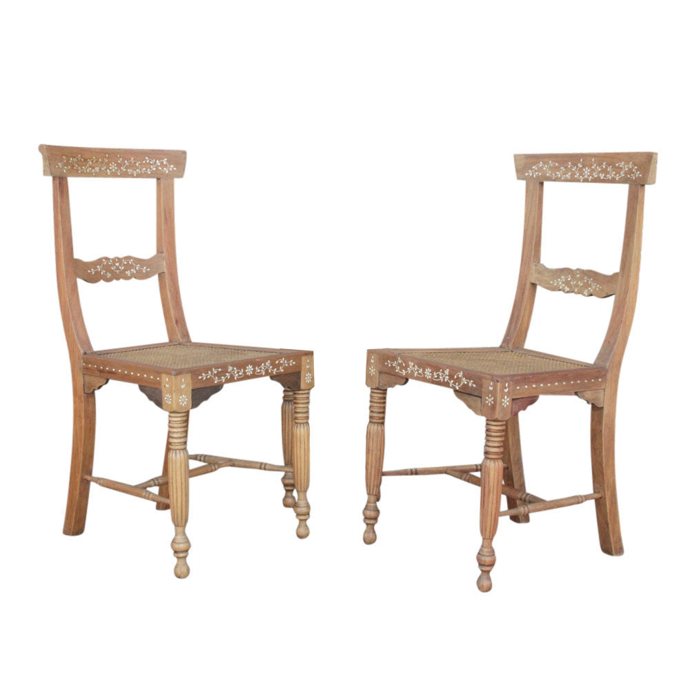 Indo-Persian Bone Inlay Chairs, Pair