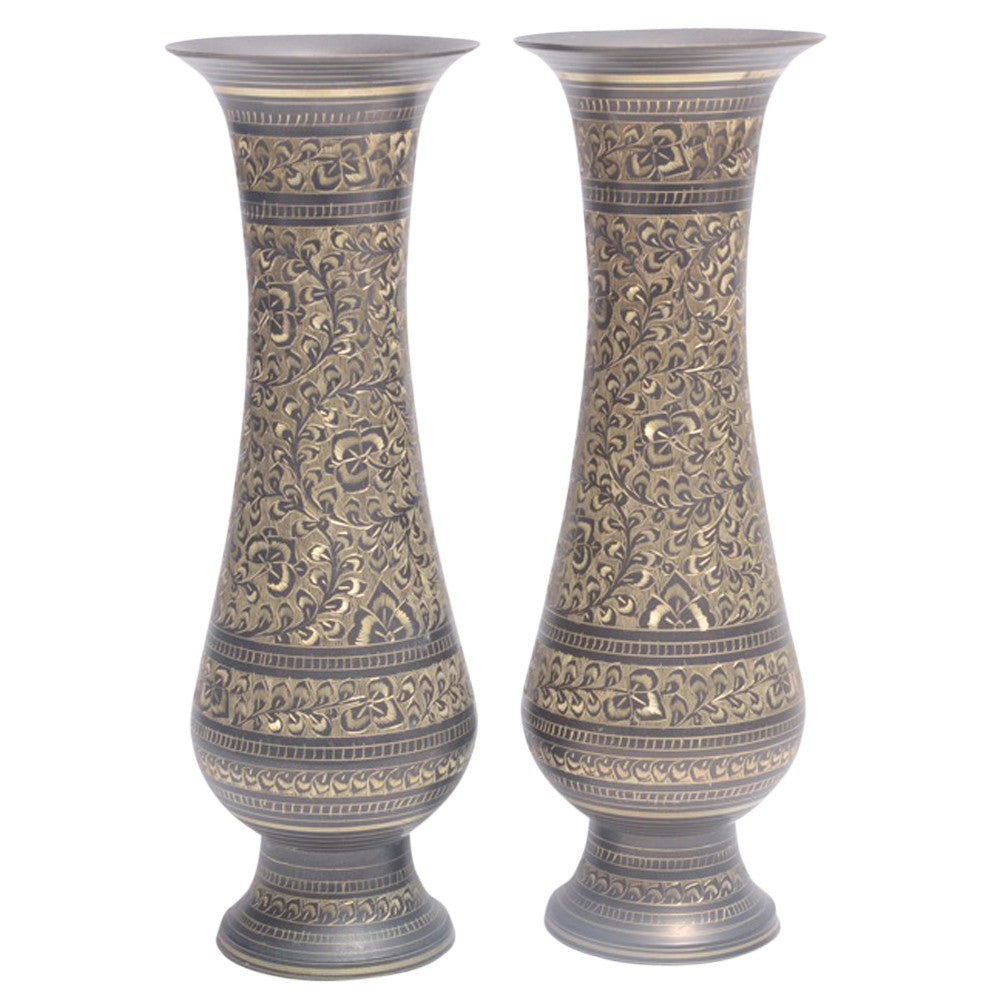 Pair Of Brass Etched Vases