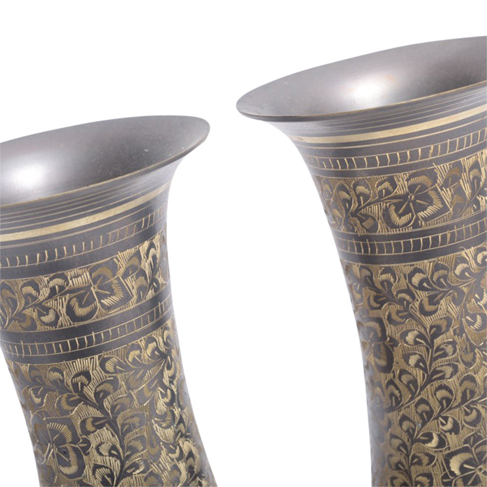 Pair Of Brass Etched Vases