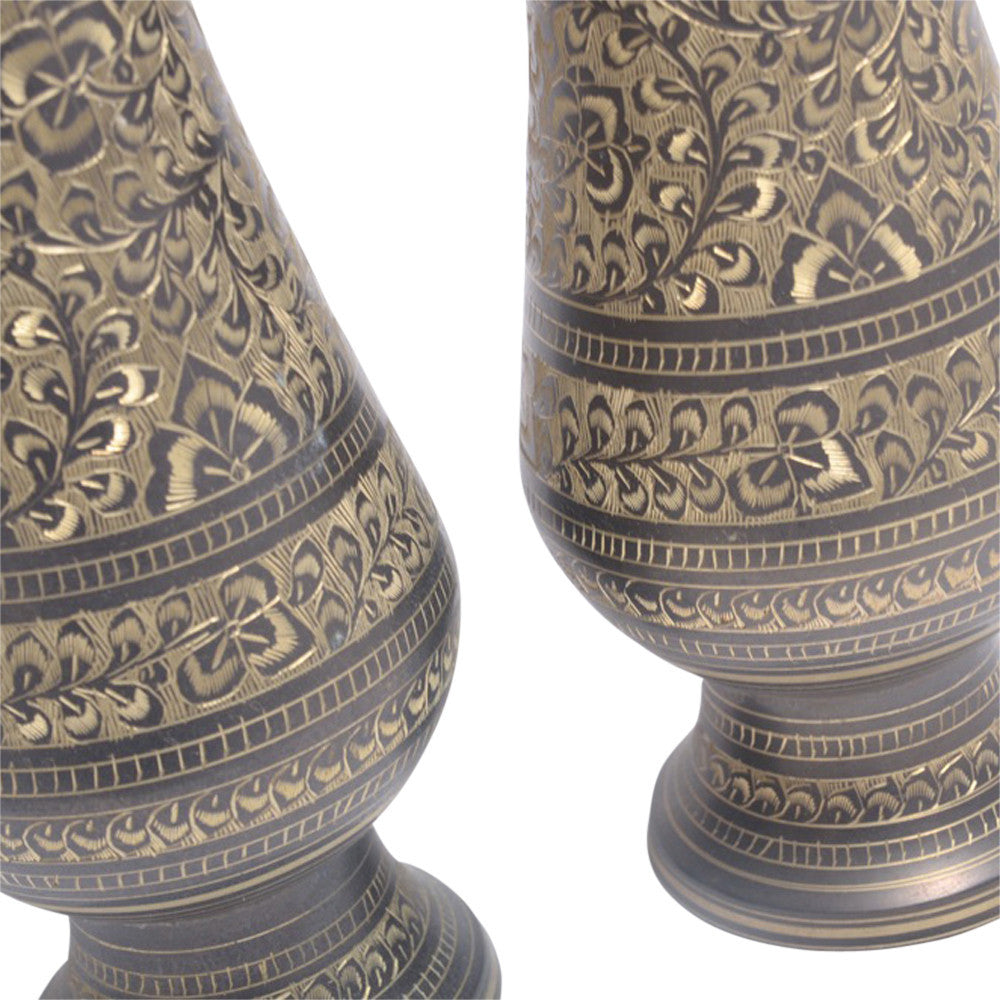 Pair Of Brass Etched Vases