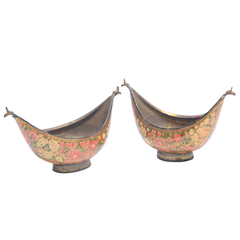 Pair Of Hand Painted Kashmiri Kashkul Bowls