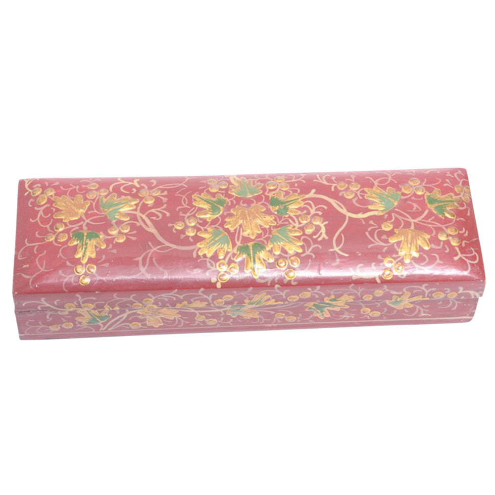 Cherry Red Kashmiri Painted Pencil Box