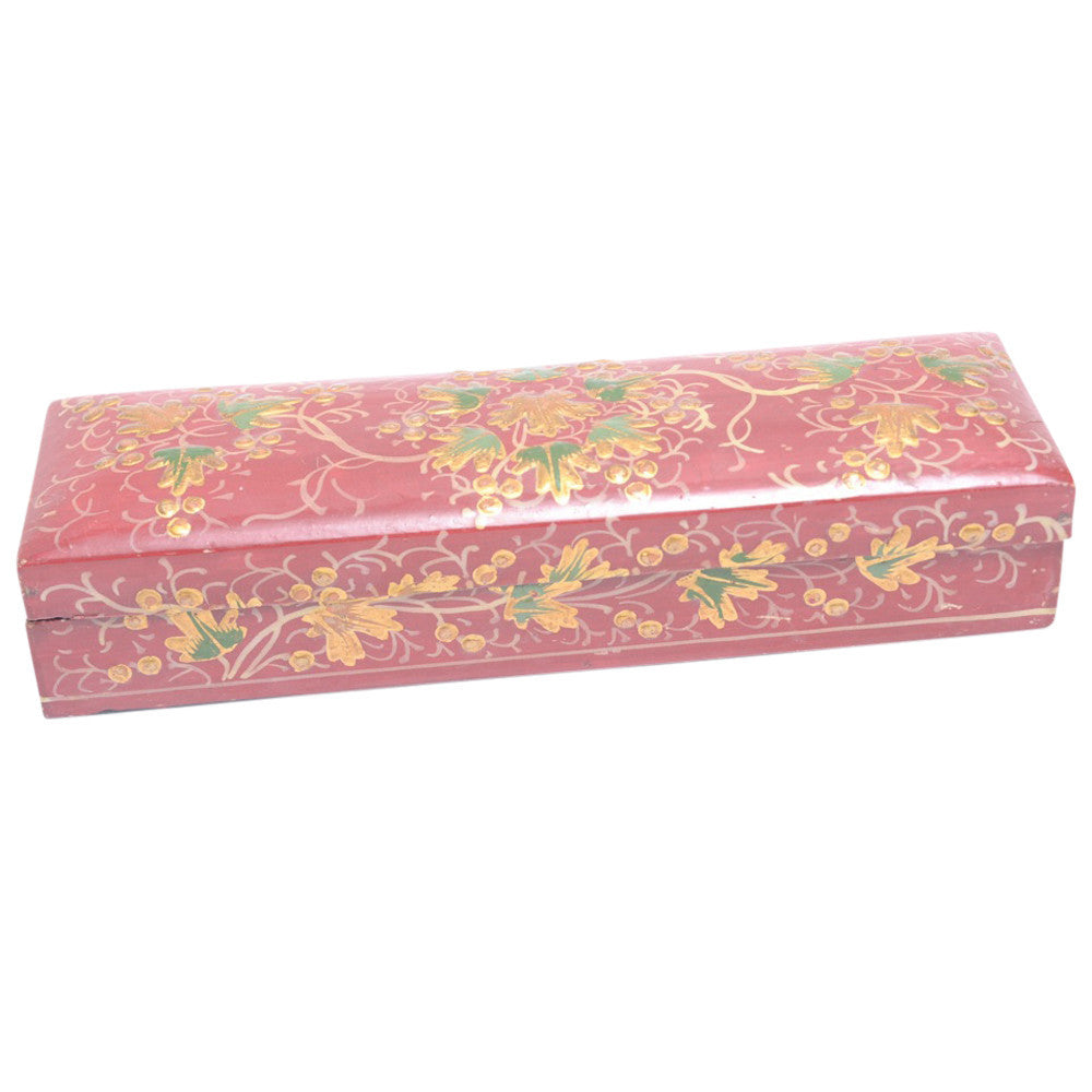 Cherry Red Kashmiri Painted Pencil Box