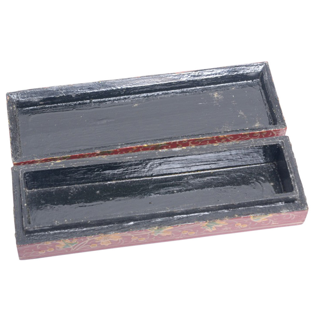 Cherry Red Kashmiri Painted Pencil Box