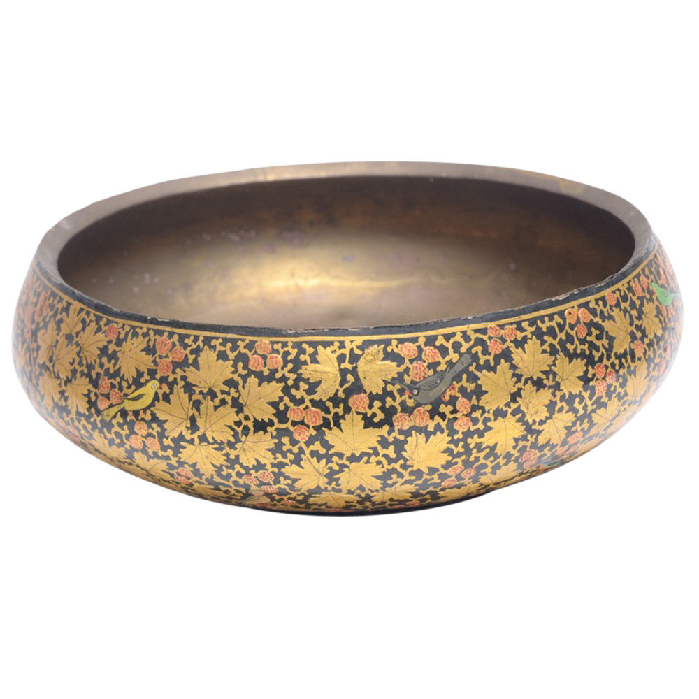Goldenrod Hand Painted Kashmiri Bowl W/ Brass Lining