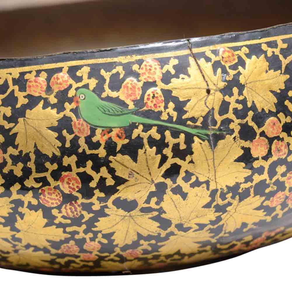 Goldenrod Hand Painted Kashmiri Bowl W/ Brass Lining