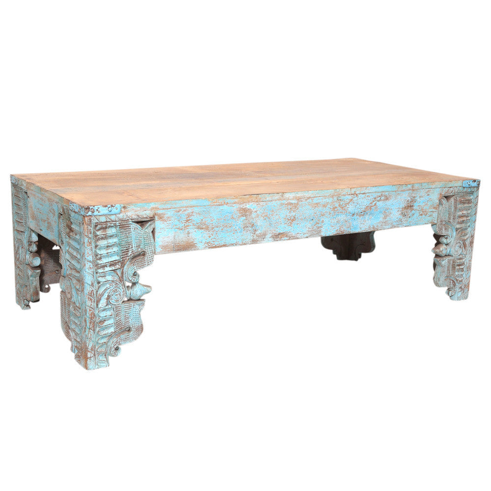 Carved Blue Peacock Coffee Table