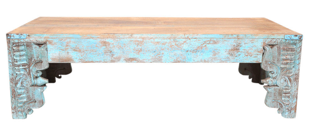 Carved Blue Peacock Coffee Table