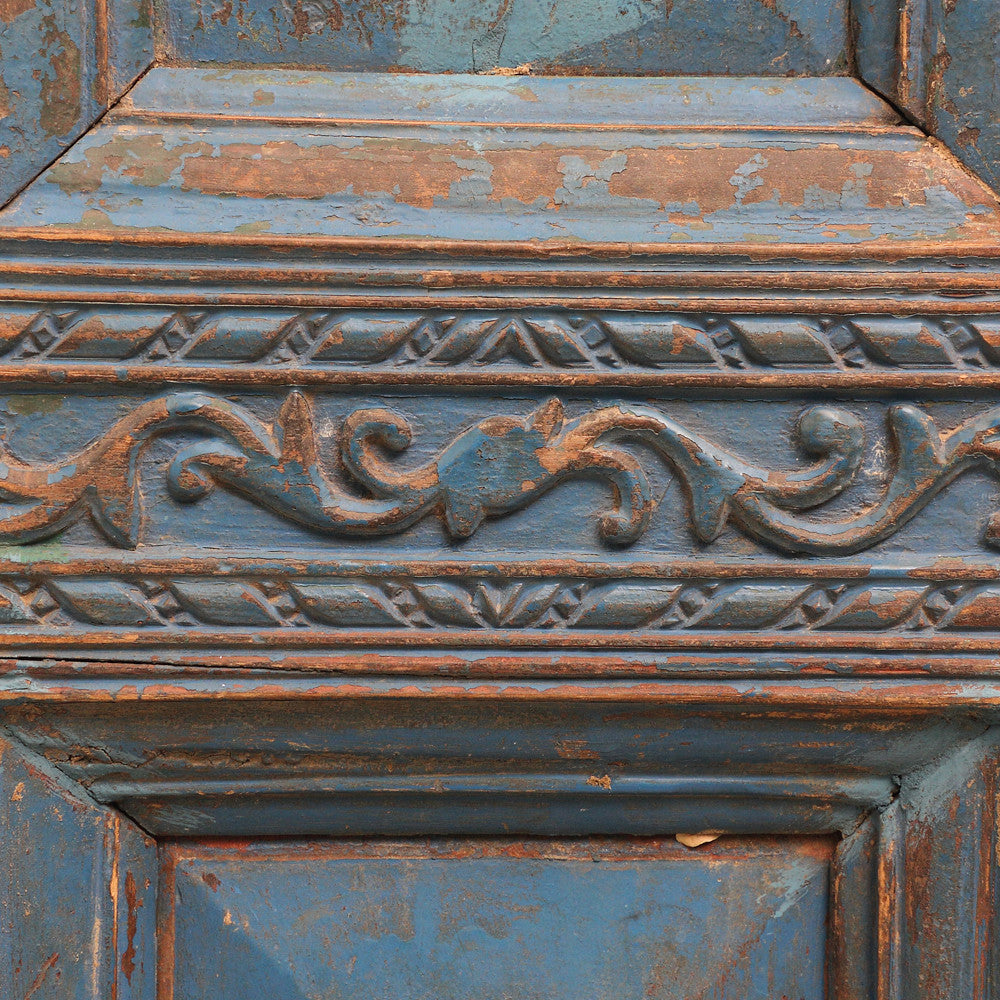 Aged Turquoise Carved Wall Panel
