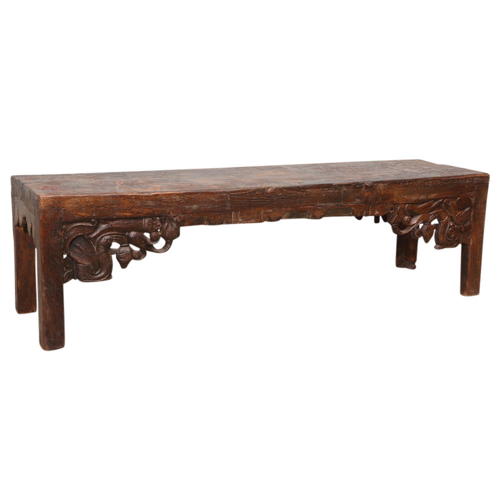 Carved Teak Raven Bench