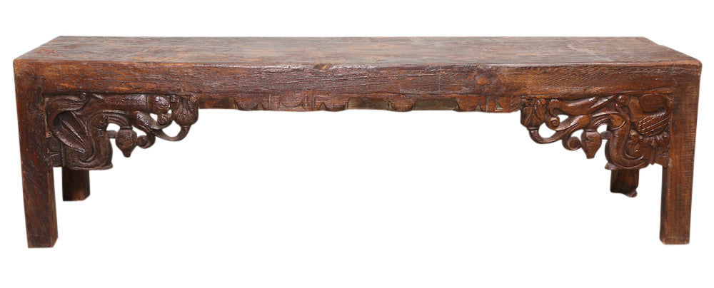 Carved Teak Raven Bench