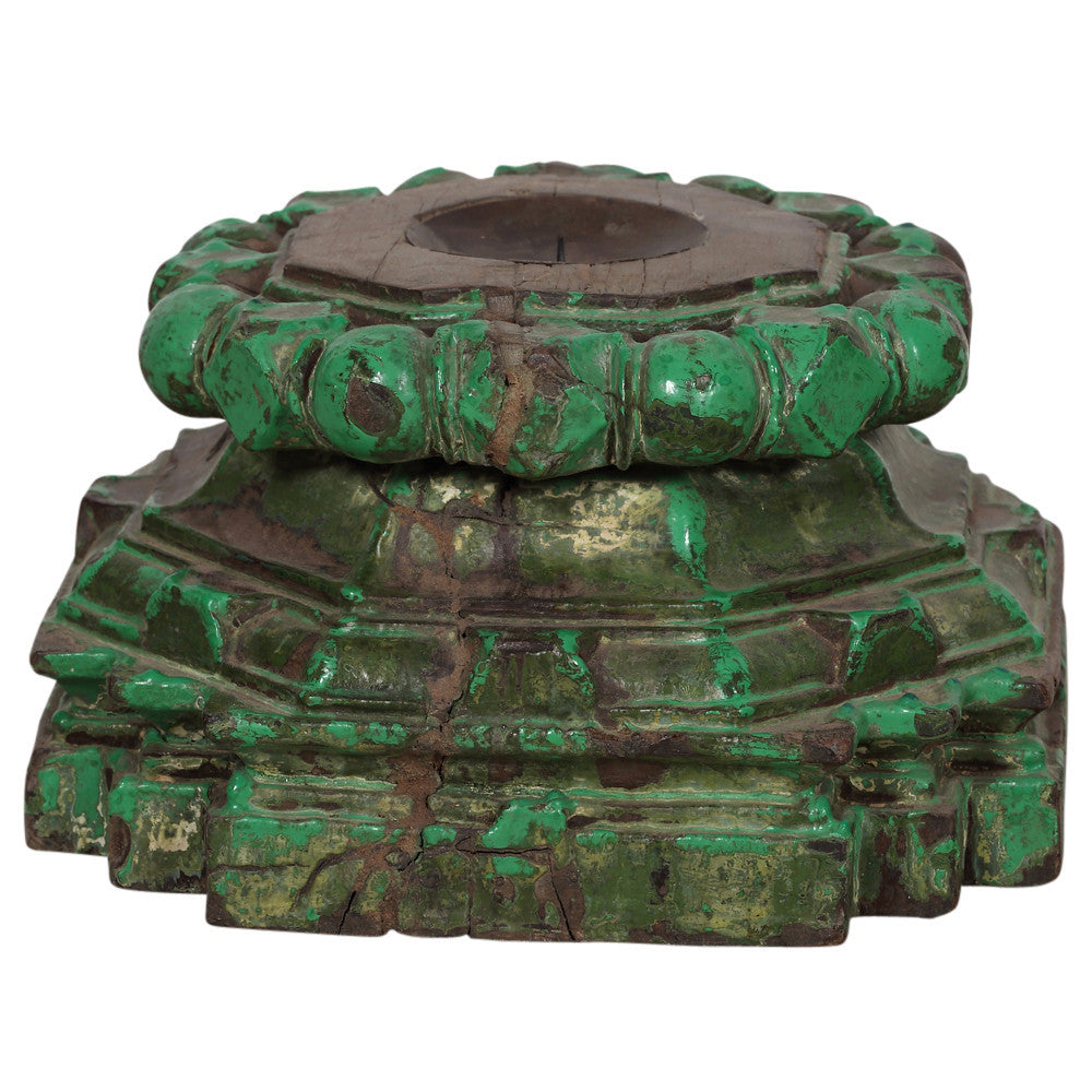 Aged Green Architectural Candleholders, Pair
