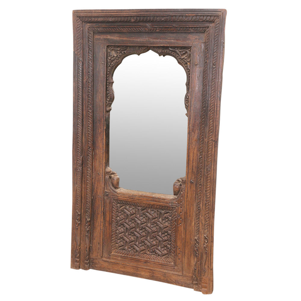 Antique Indian Jharoka Carved Mirror