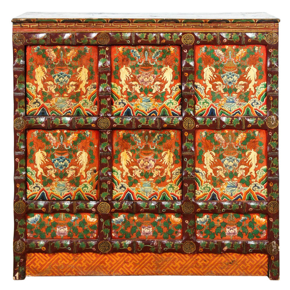 19th Century Painted Monastery Cabinet
