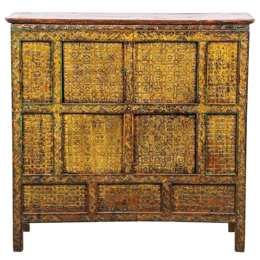 Yellow Lacquered Tibetan Monaster Cabinet