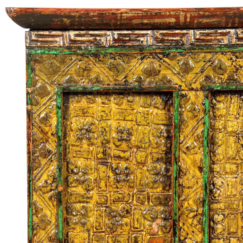 Yellow Lacquered Tibetan Monaster Cabinet