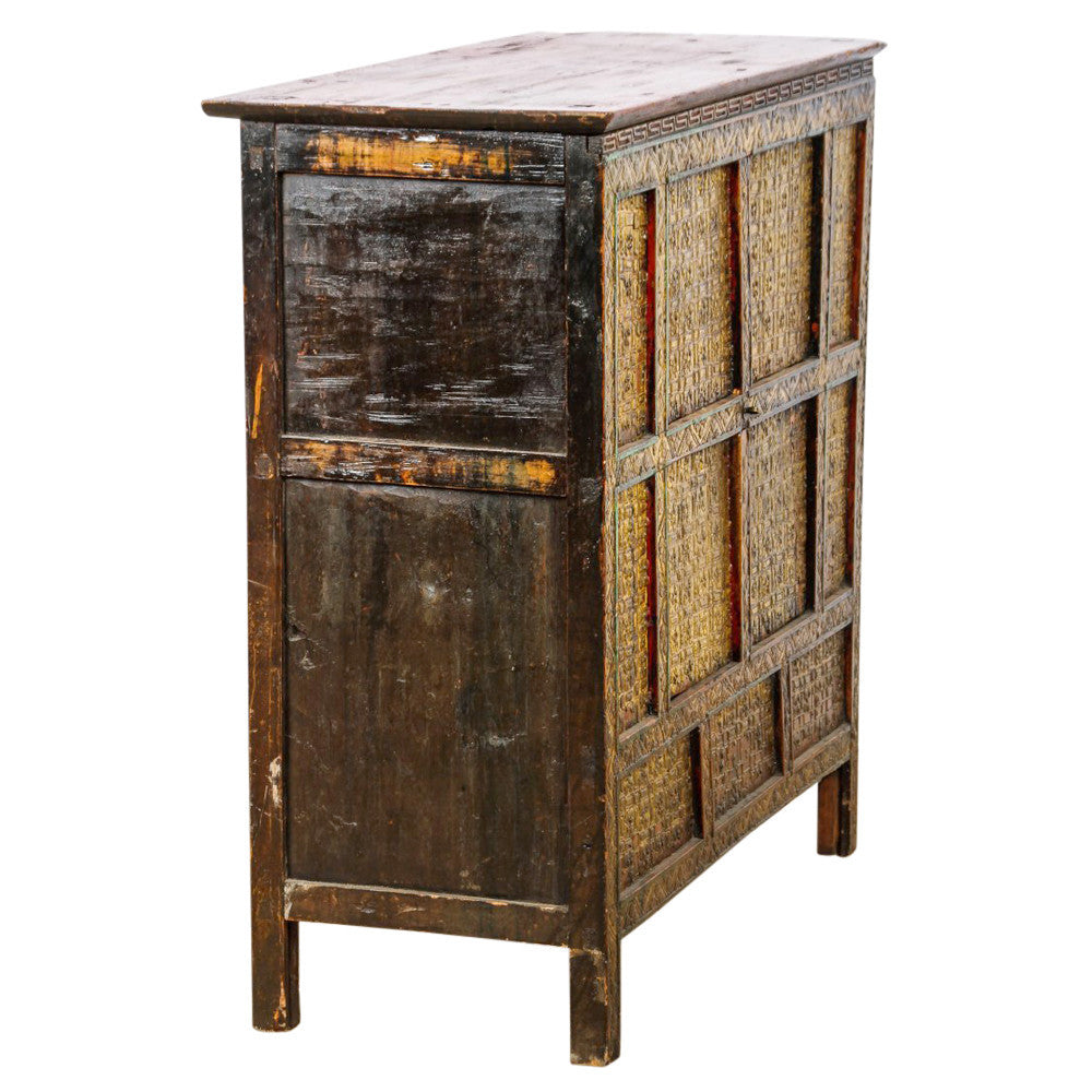 Yellow Lacquered Tibetan Monaster Cabinet