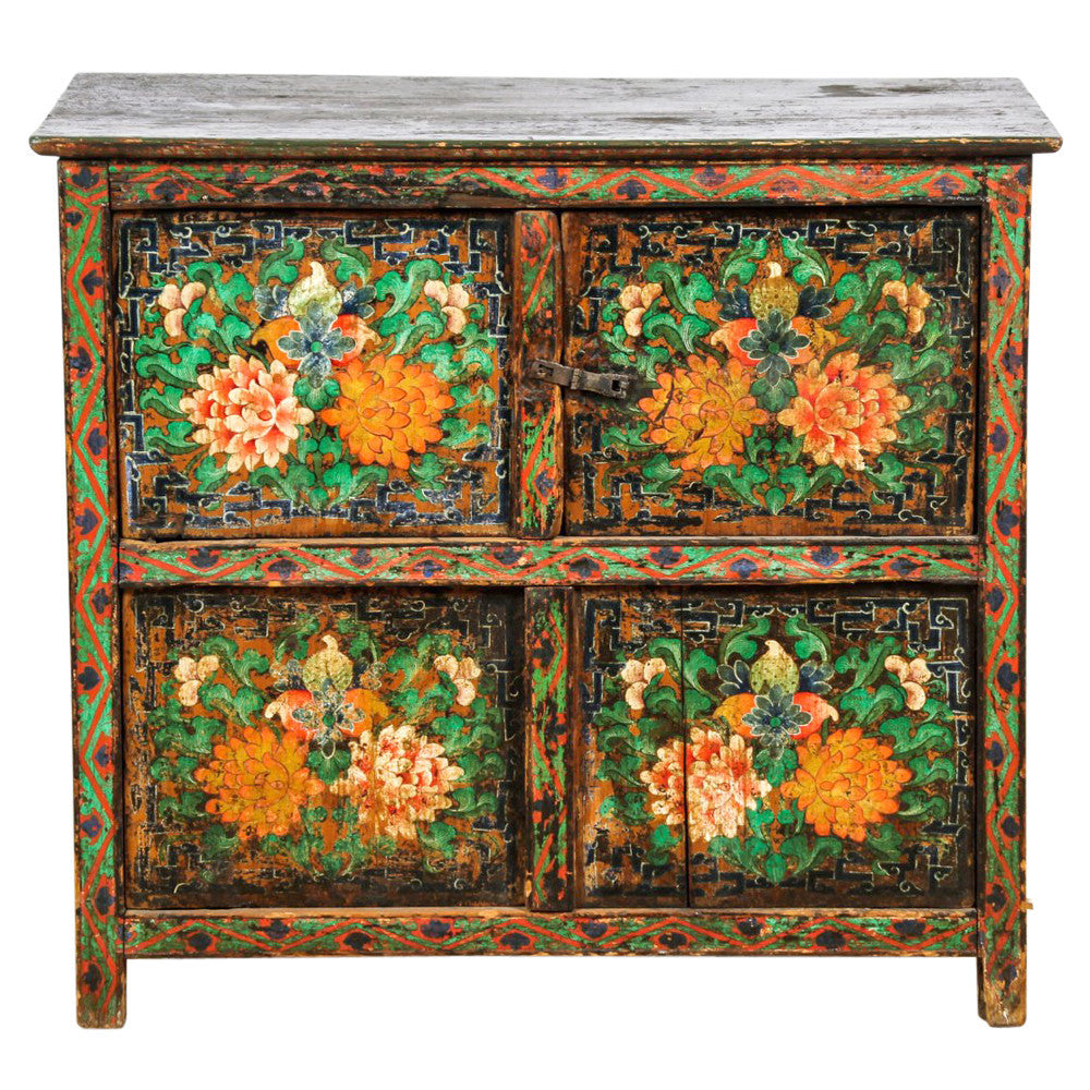 Antique Tibetan Floral Cabinet