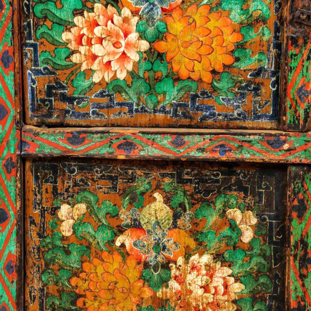 Antique Tibetan Floral Cabinet