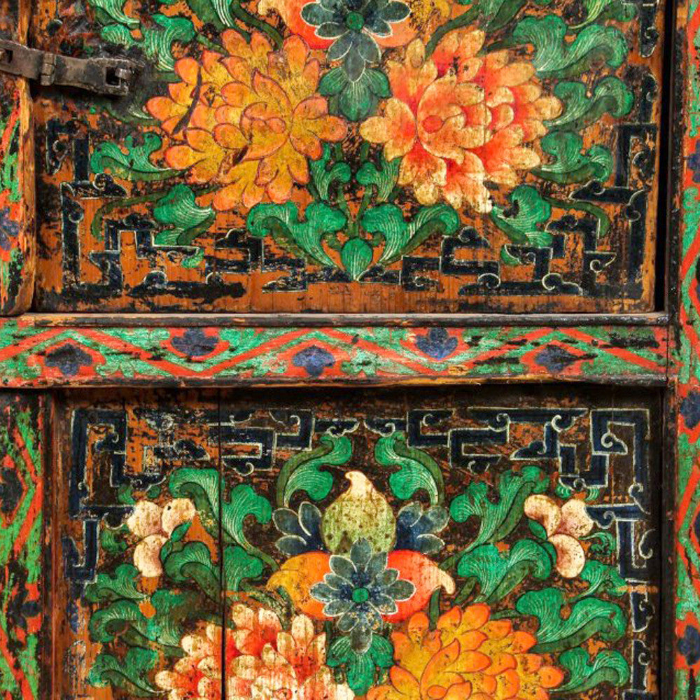 Antique Tibetan Floral Cabinet