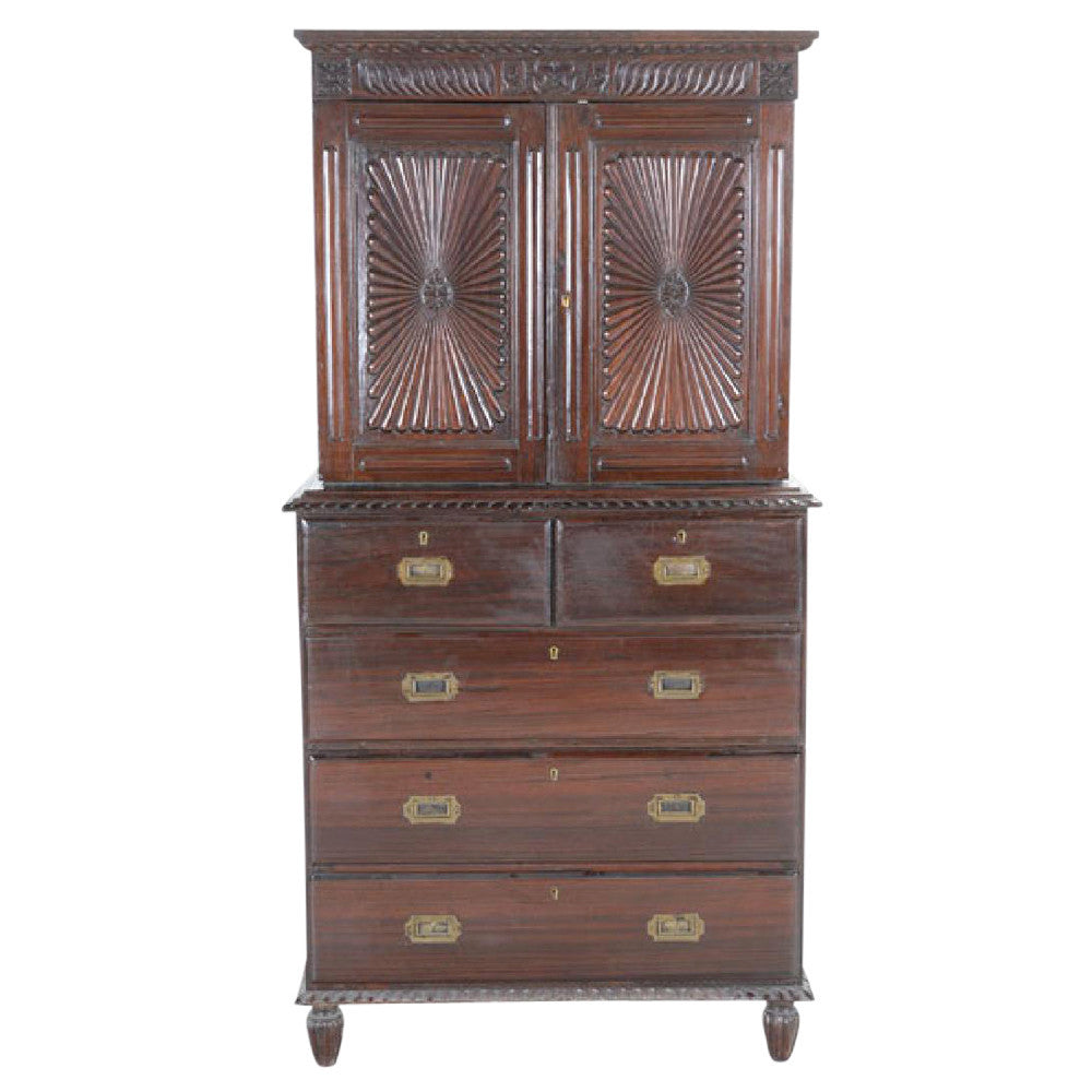 Beautiful Anglo Indian Sunburst Campaign Cabinet