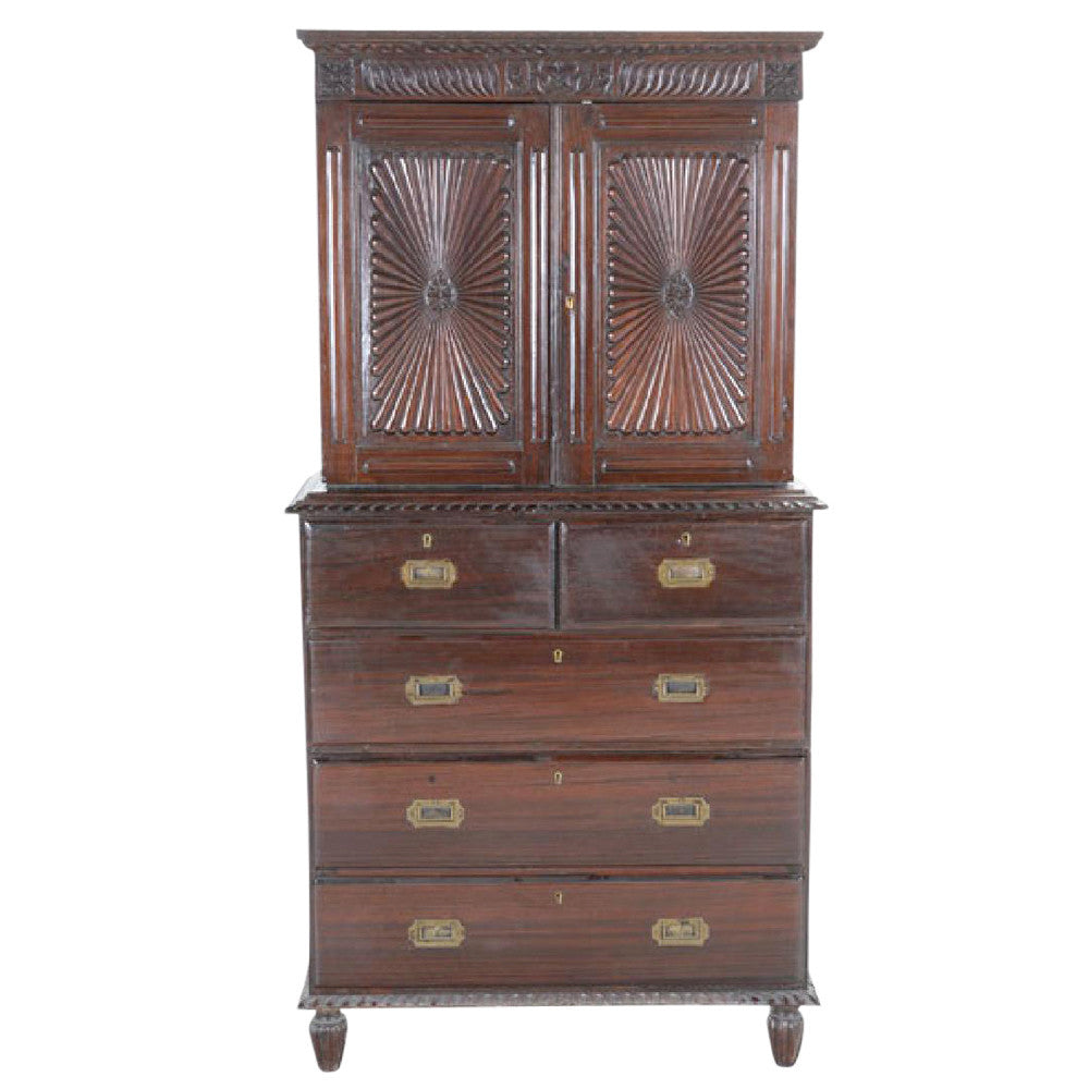 Beautiful Anglo Indian Sunburst Campaign Cabinet