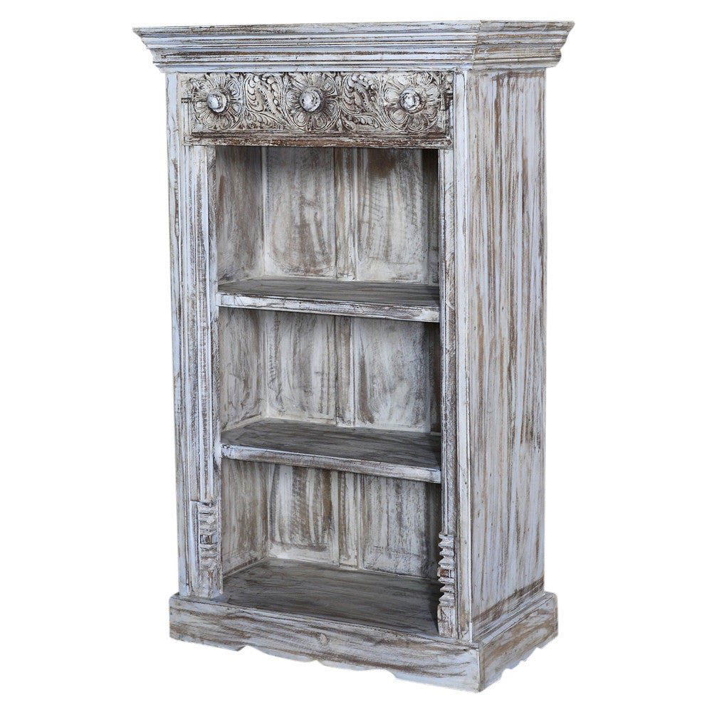 Whitewash Carved Bookcase