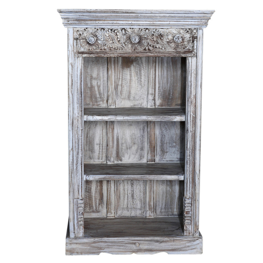 Whitewash Carved Bookcase