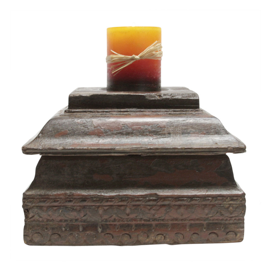 Aged Red Architectural Candle Holder