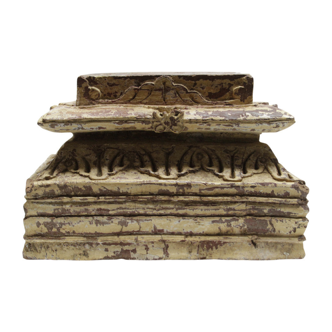 Aged Yellow Architectural Candle Holder