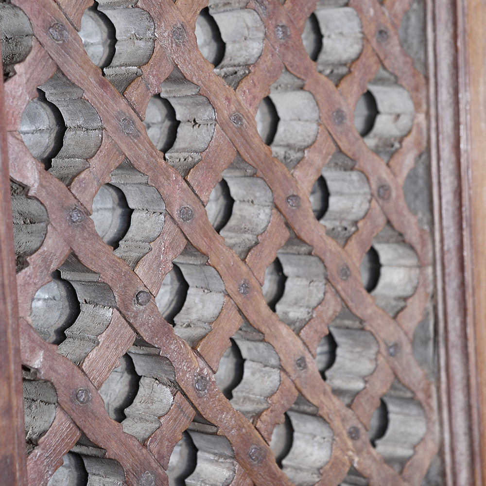 Antique Asaja Carved Lattice Mirror