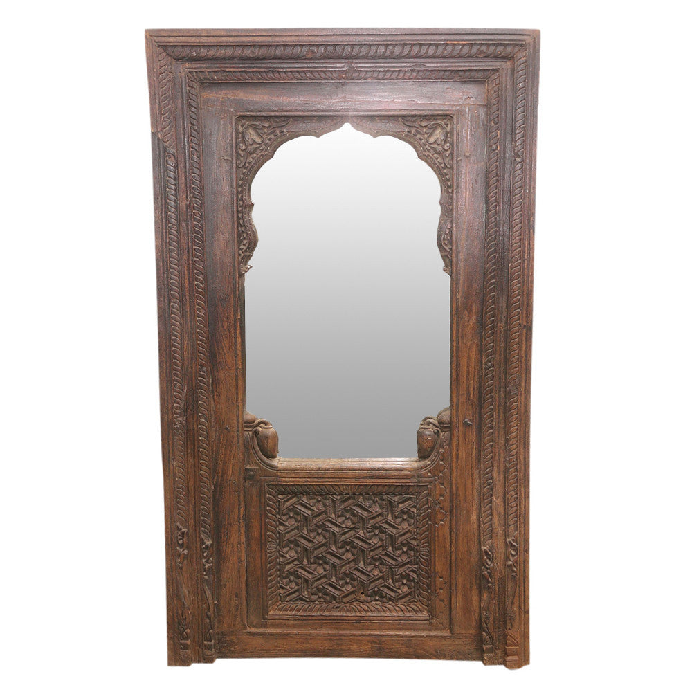 Antique Indian Jharoka Carved Mirror