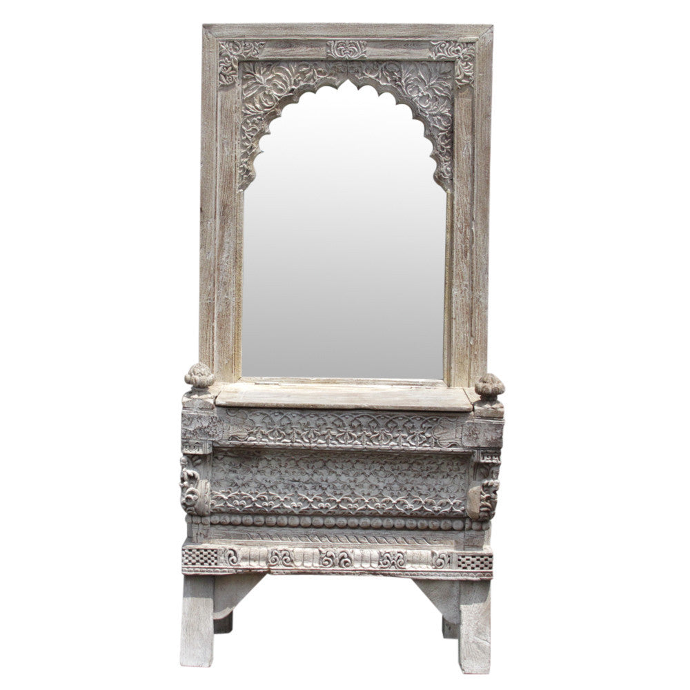 Architectural Whitewash Carved Vanity