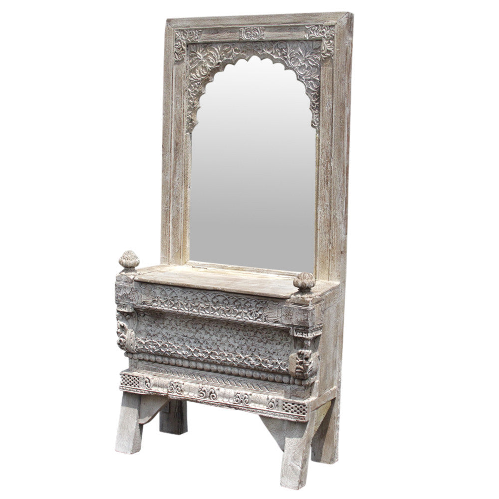 Architectural Whitewash Carved Vanity