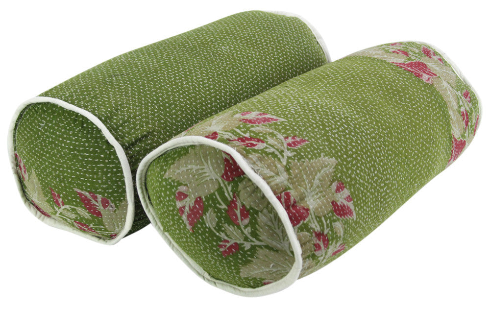 Arvi Kantha Bolster Pillows, Pair