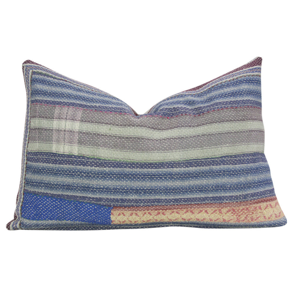 Blue & Grey Bengal Kantha Lumbar Pillow
