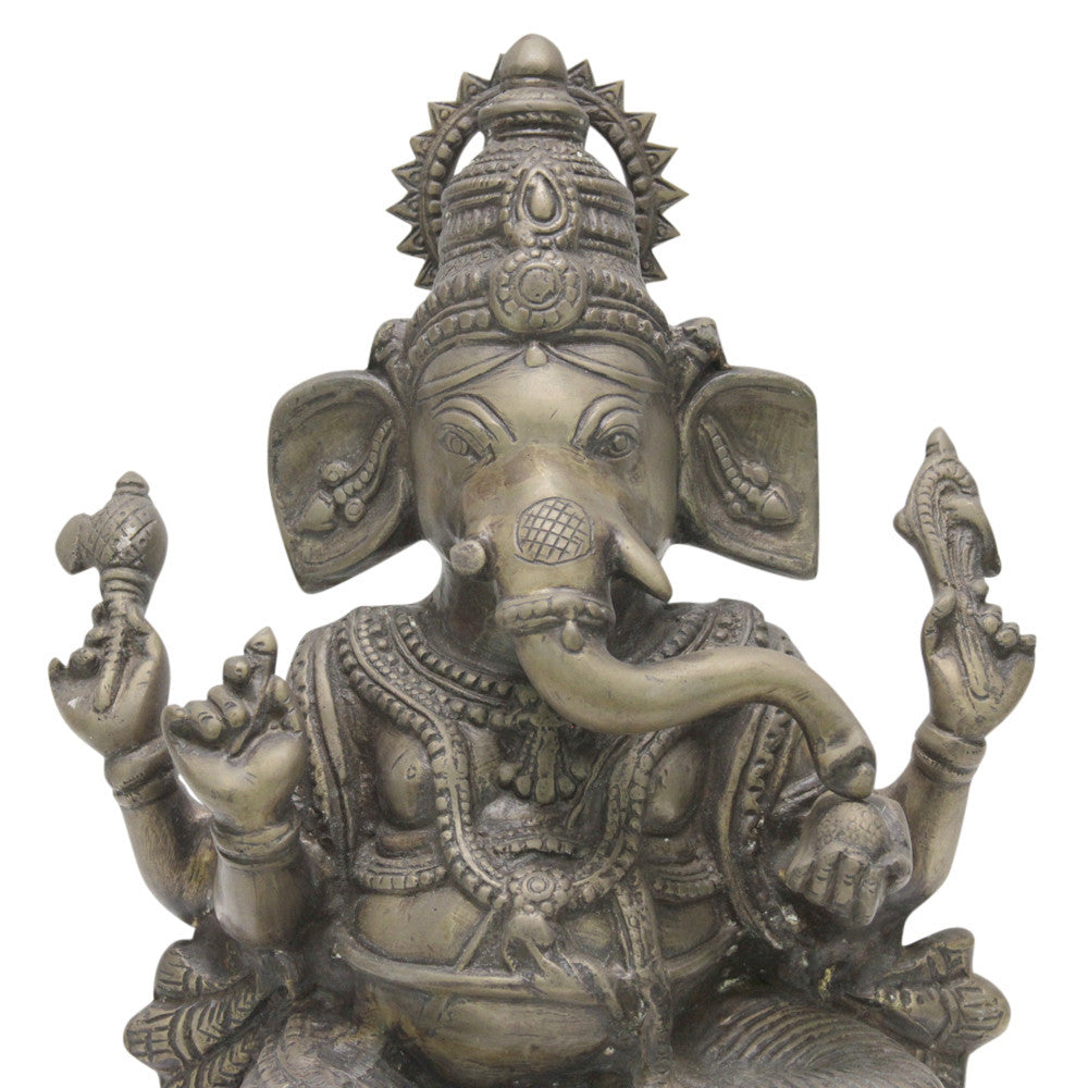 Large Brass Seated Ganesh Statue
