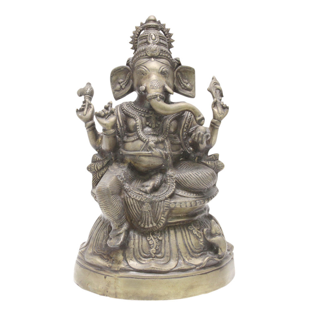 Large Brass Seated Ganesh Statue