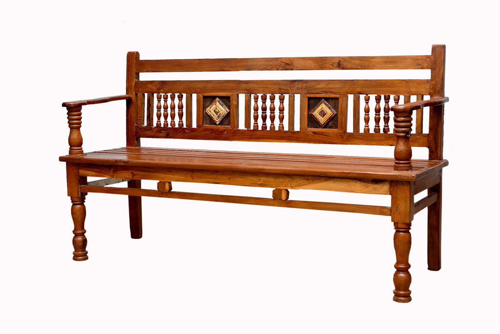 British Colonial Teak Tile Bench