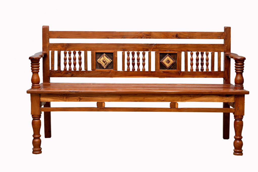 British Colonial Teak Tile Bench