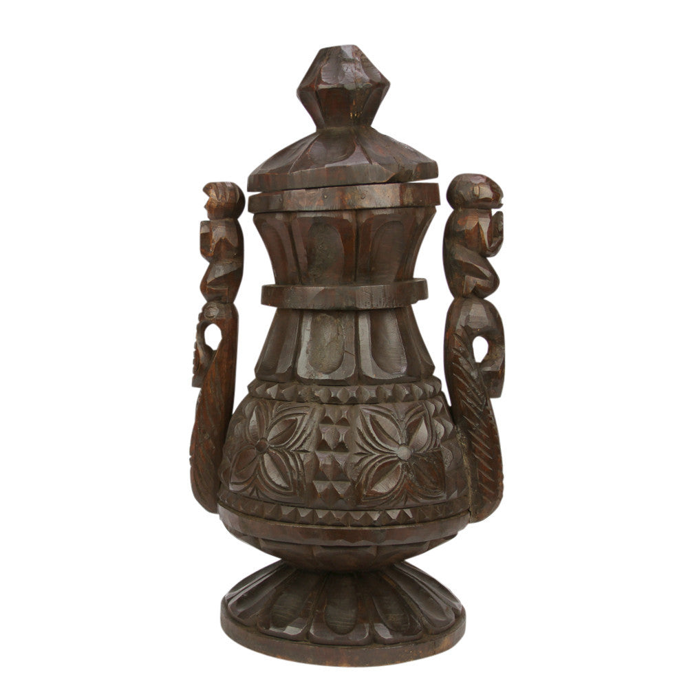 Carved Wood Vessel w/ Lid