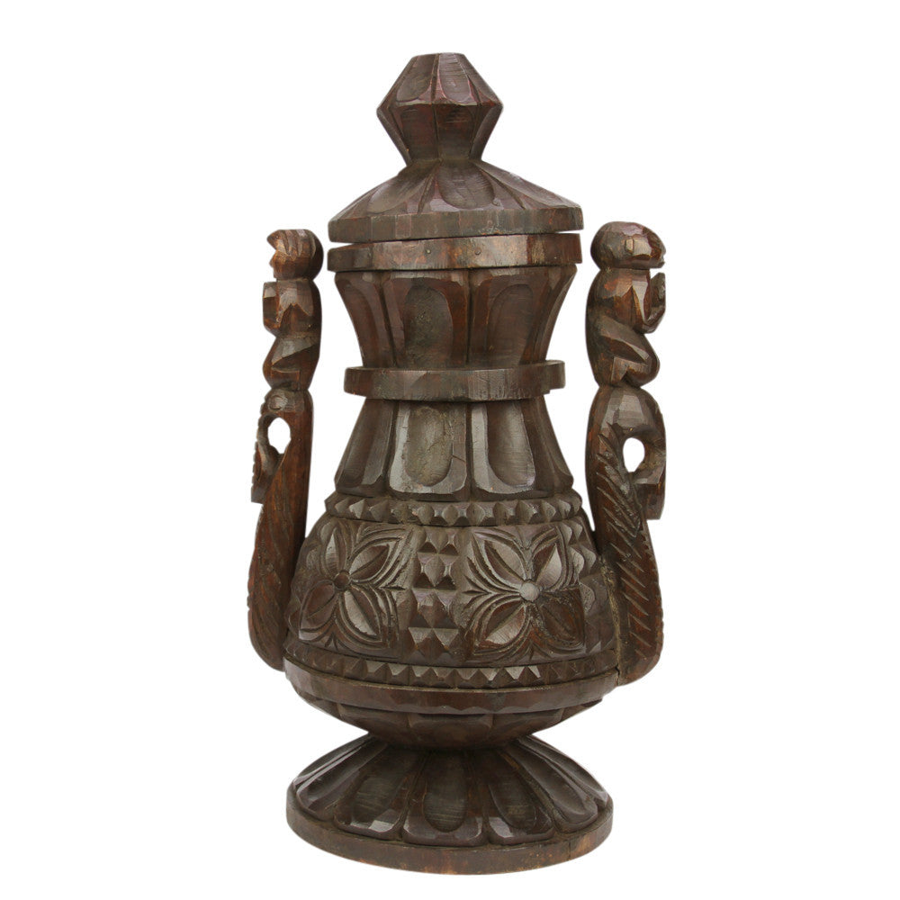 Carved Wood Vessel w/ Lid