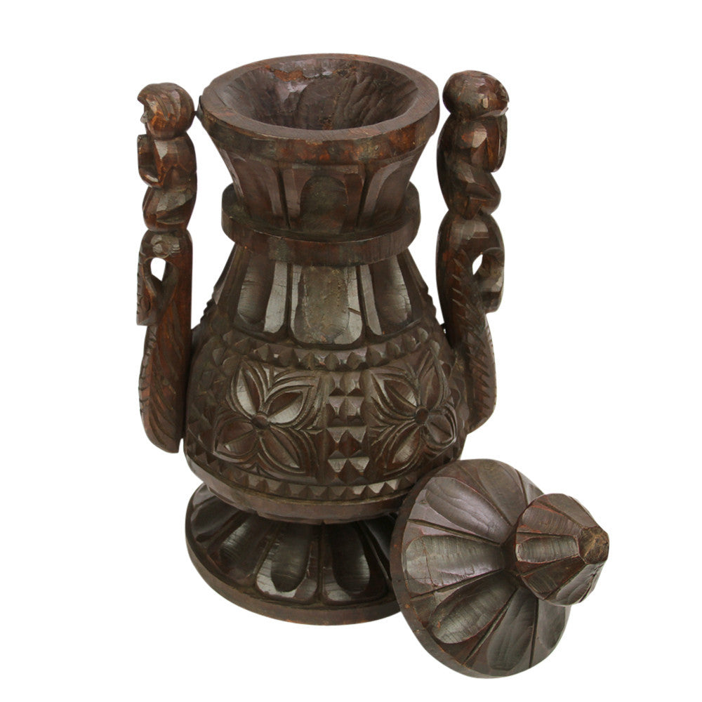 Carved Wood Vessel w/ Lid