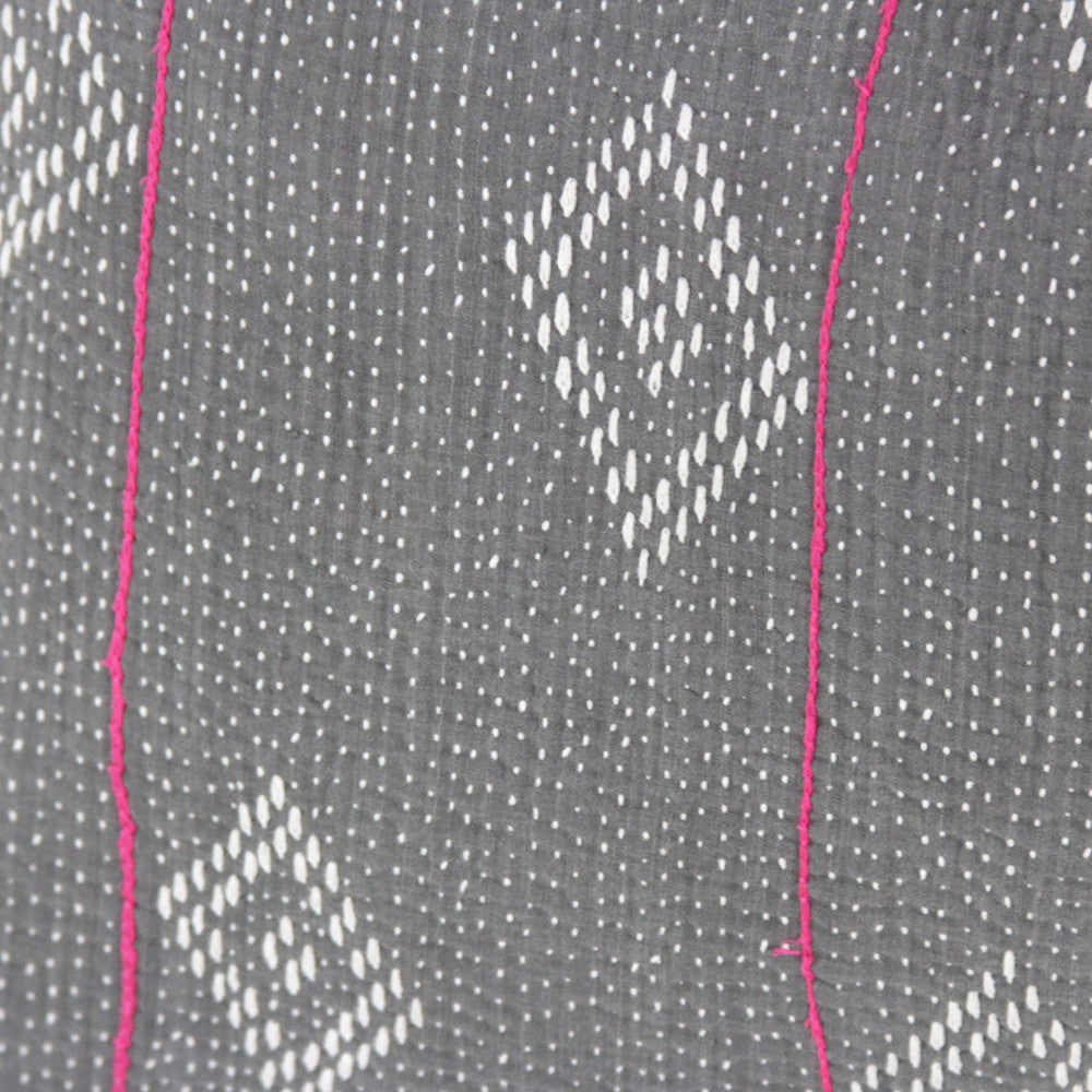 Charcoal Bengal Kantha Lumbar Pillow, Pair