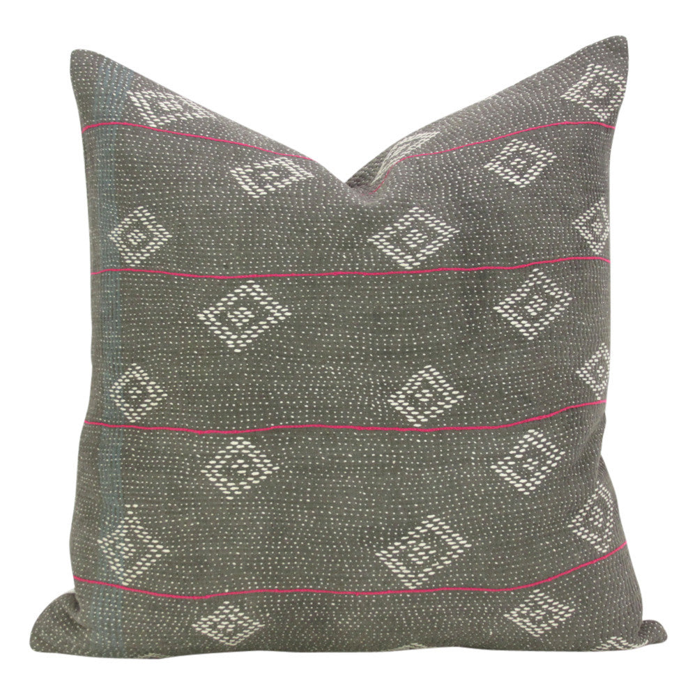 Charcoal Bengal Kantha Pillow, Pair