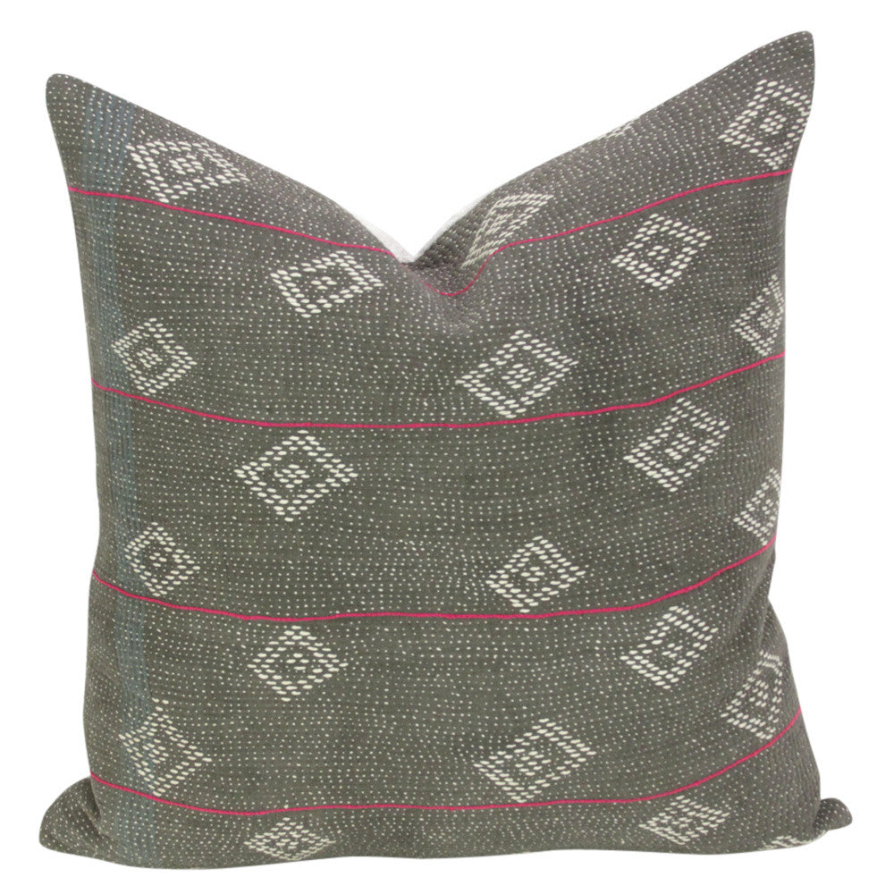 Charcoal Bengal Kantha Pillow, Pair