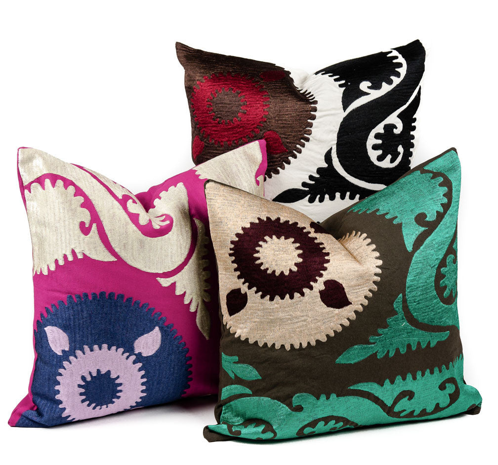 Pink Suzani Crest Pillow