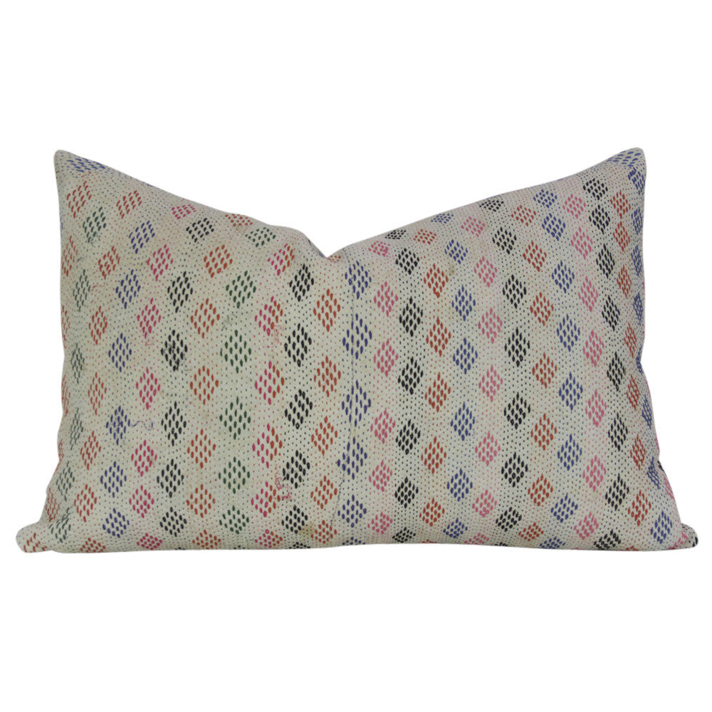 Diamond Bengal Kantha Lumbar Pillow