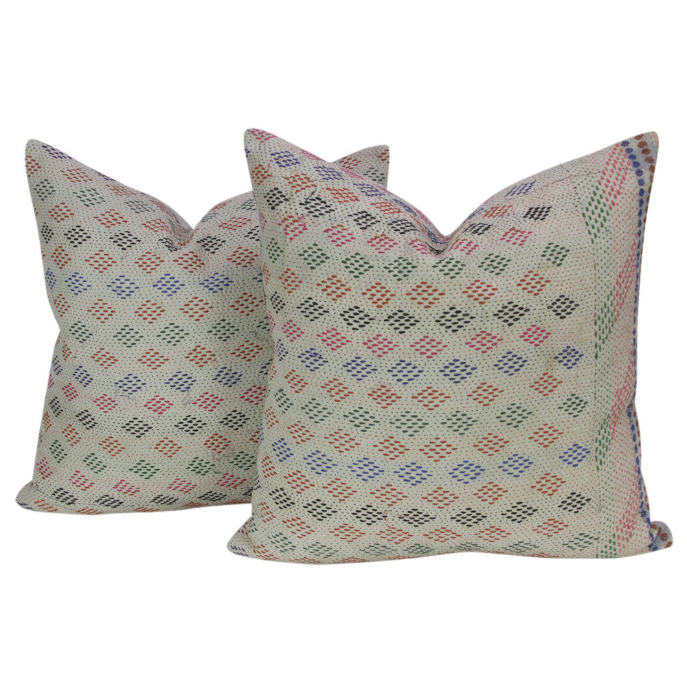 Diamond Bengal Kantha Pillow, Pair